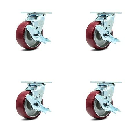 Service Caster 5 Inch Poly on Aluminum Caster Set with Ball Bearings and Brake/Swivel Lock SCC SCC-30CS520-PAB-TLB-BSL-4
